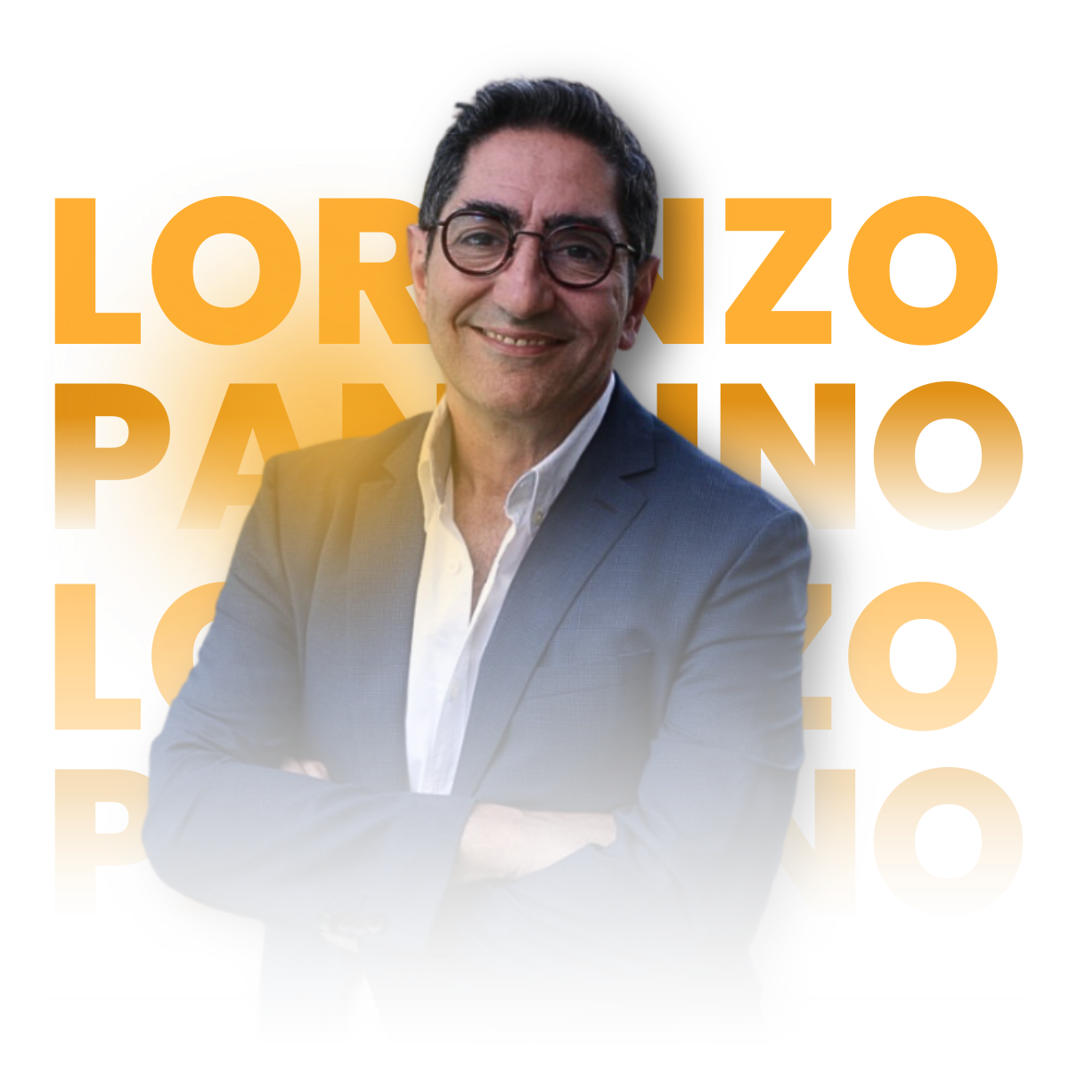 Portrait de Lorenzo Pancino, formateur et animateur de la formation Impact Maximum, avec son nom en arrière-plan